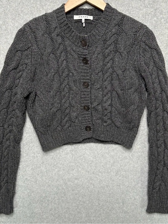 Frame Denim Sweaters - Frame Denim Dark Charcoal Cable Knit Button Cardigan